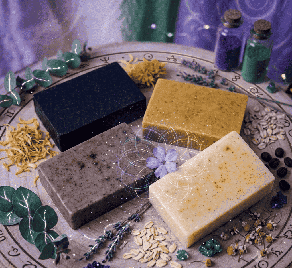 Barras de jabón hechas a mano con lavanda, eucalipto, avena y granos de café